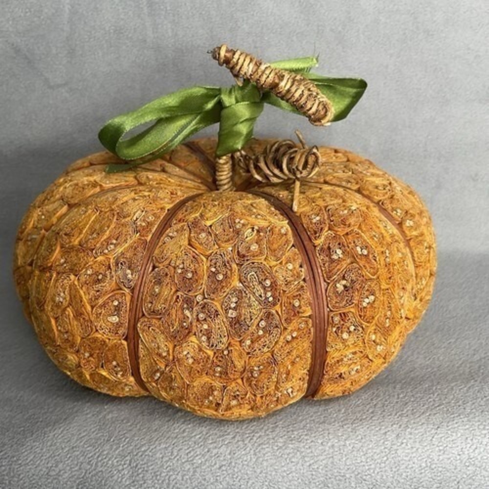NWOB Handmade‎ Woven Decoration Halloween Decorative Pumpkin Orange H6"/D9"